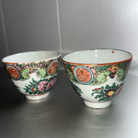 Vintage Famille Canton Rose Tea Cups No Chips or Cracks.